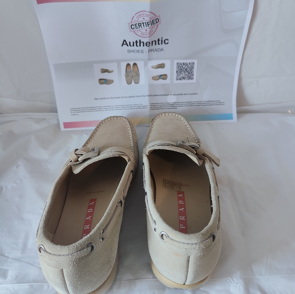 Vintage Prada Women's Beige Suede Buckle Moccasin Shoes w/ COA -Size 35.5/US 5.5 - Picture 6 of 16